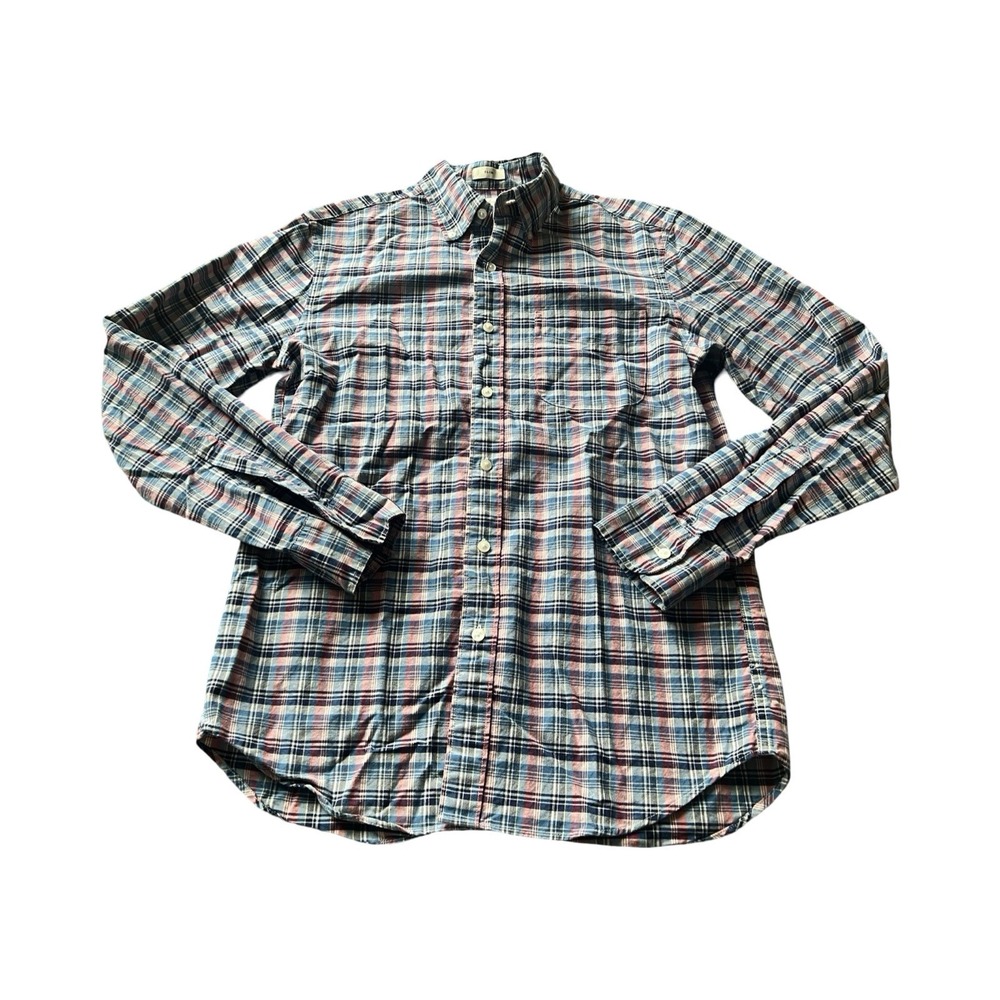 J.Crew Broken-In Oxford Slim Fit Plaid Shirt Mens‎ Small Blue Red Organic Cotton